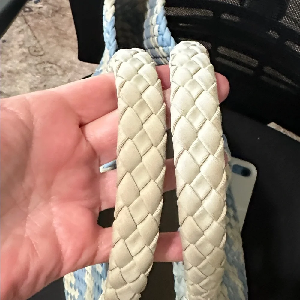Naghedi St Barths Medium Blue and White Woven Tote Bag - Picture 7 of 9